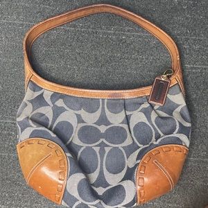 COACH DENIM SIGNATURE MONOGRAM  PRINT SHOULDER HANDBAG PURSE SATCHEL BAG